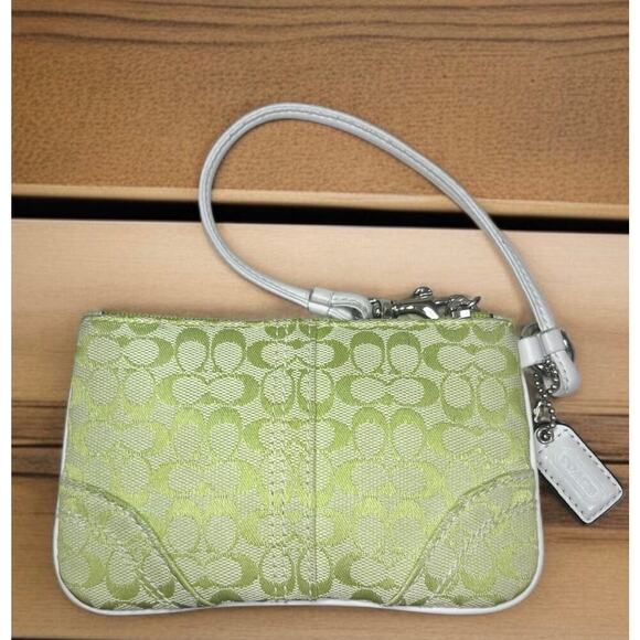 Y2K Coach F11345 Hamptons Leather Striped Satchel Bag & Mini Signature Wristlet - Picture 8 of 16